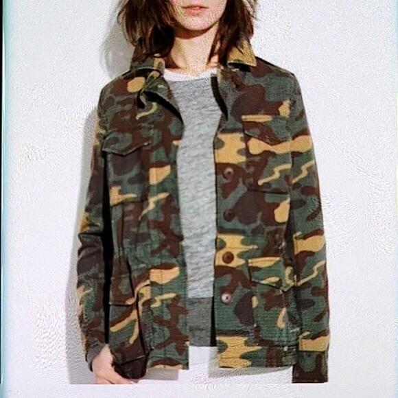 Madewell Outbound Camo Jacket Women's XS Green Brown Button Army Military A8307 - Picture 1 of 7